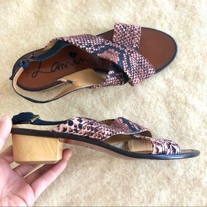 Lanvin python print wooden block low heel sandals